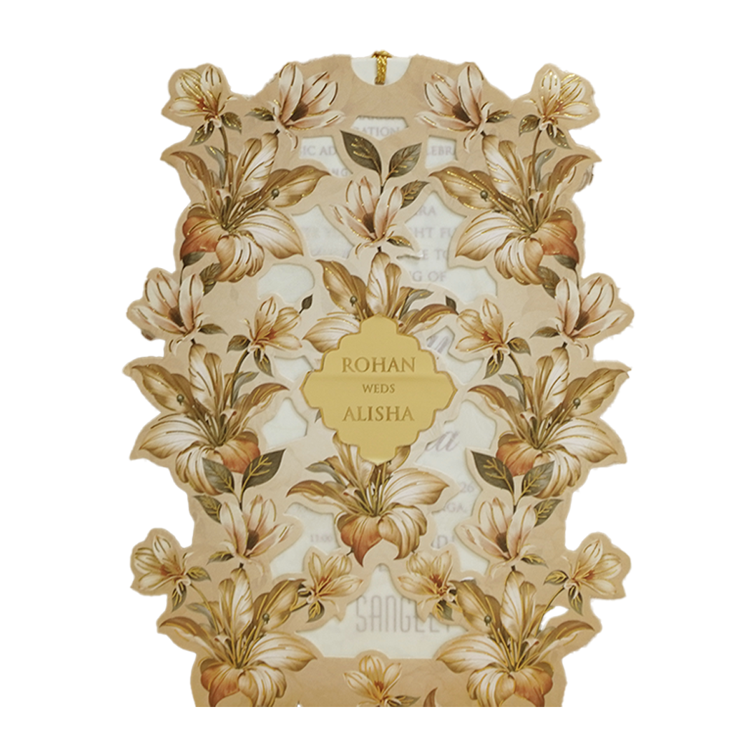 Beige Cream Floral Laser Cut Wedding Card - KFR16200