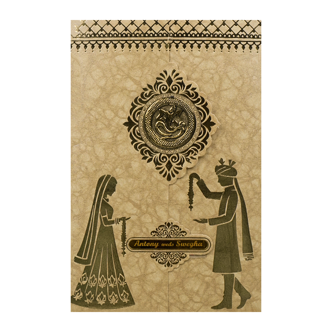 Gold Door Style Bride Groom Wedding Card-KNK3602BR