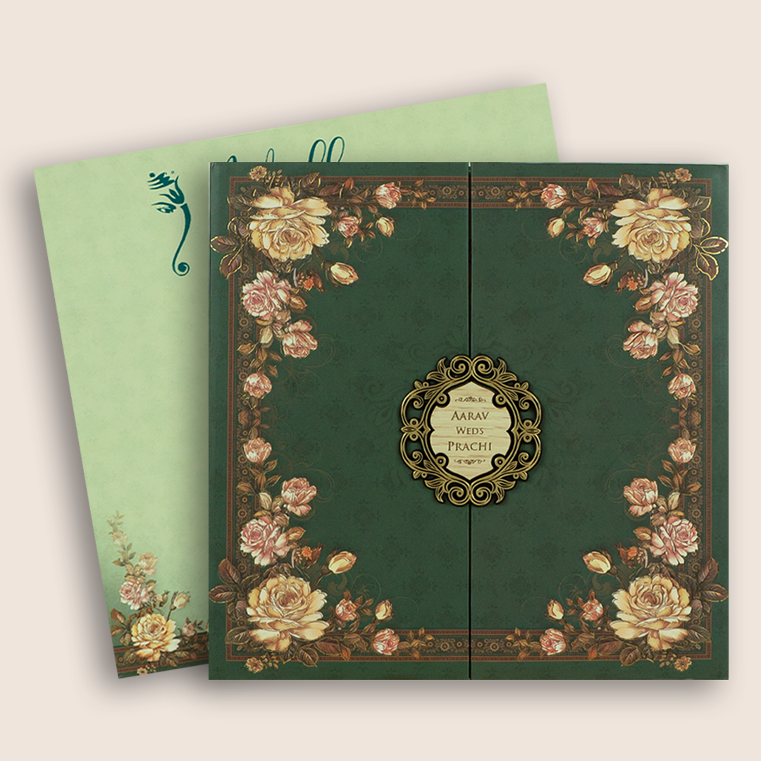 Green Floral Door Style Padded Marriage Card - KSH72780