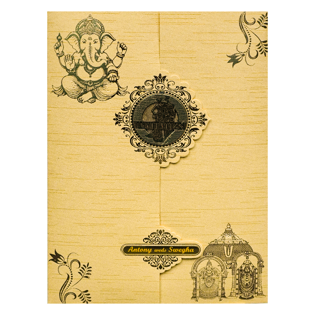 Gold Ganesha Folder Wedding Card-KNM2901G