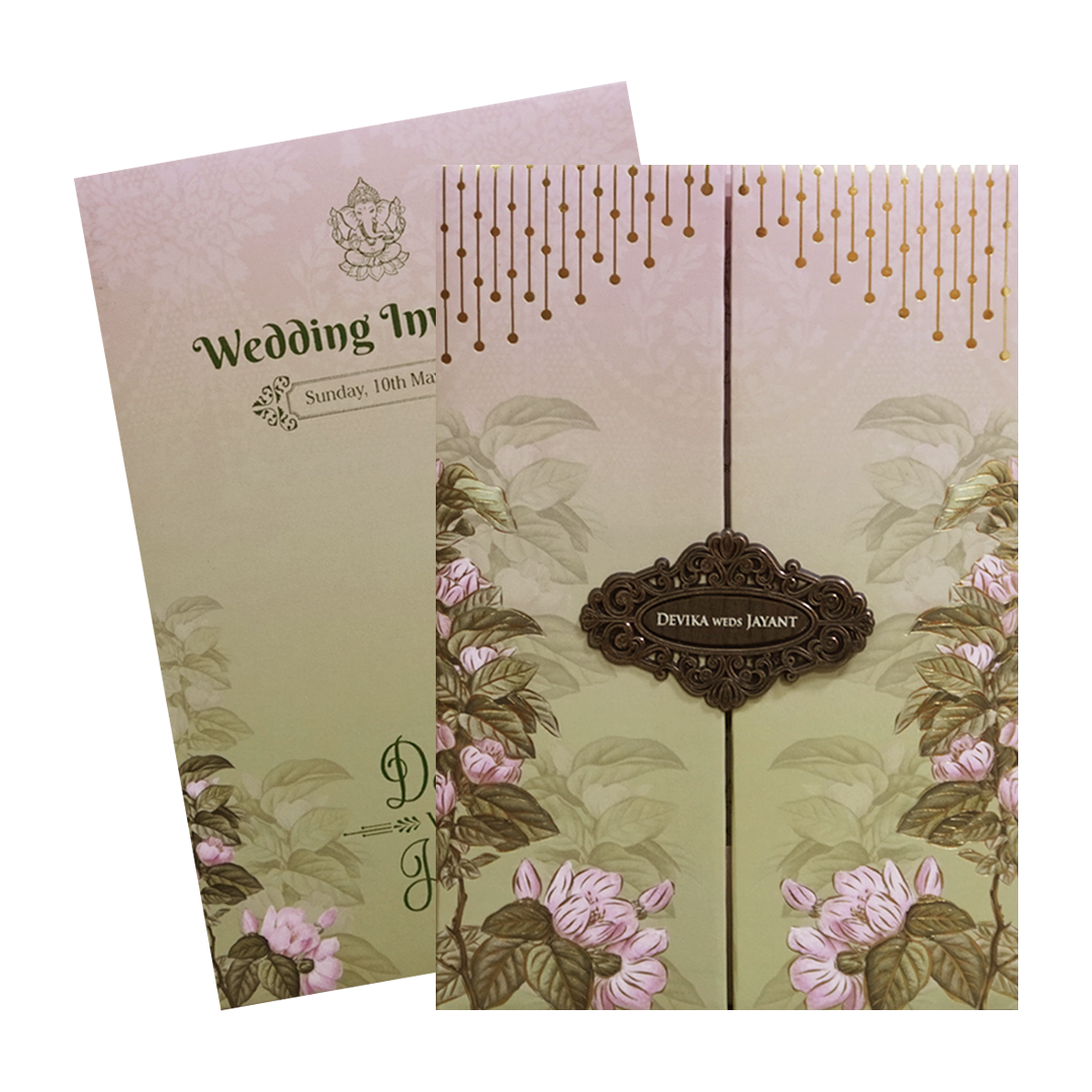 Sage Green Floral Hanging LightsPadded Wedding Card - KVN07330