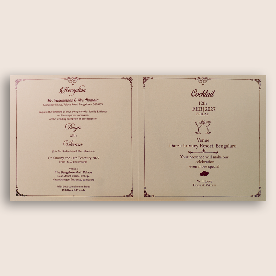 Metallic Pink Floral Wedding Invitation Card - KNTR2502P