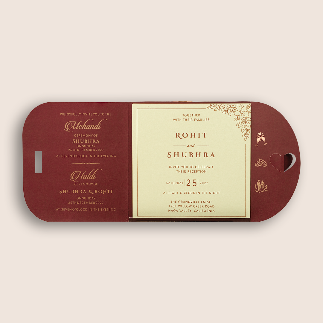 Maroon Floral Door Style Invitation Card - KJP25180