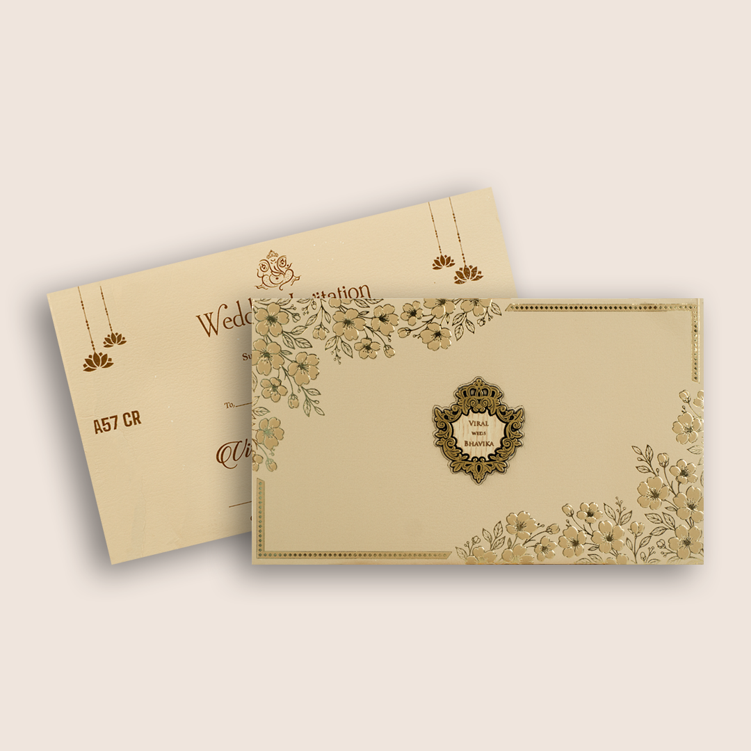 Cream Embossed Floral Padded Wedding Invitations - KMARA571