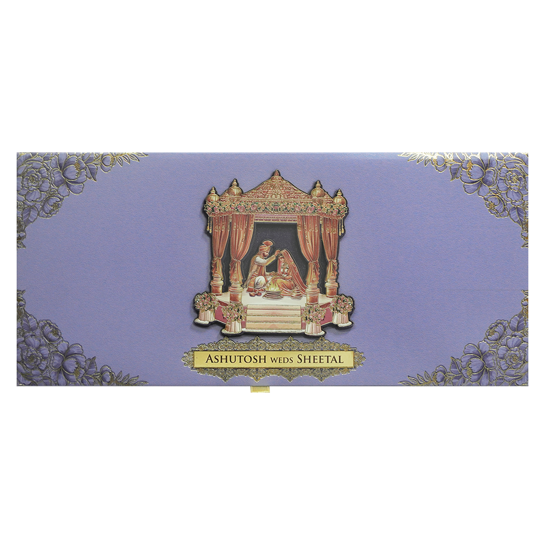 Purple Mandap Padded Wedding Card-KPR24880