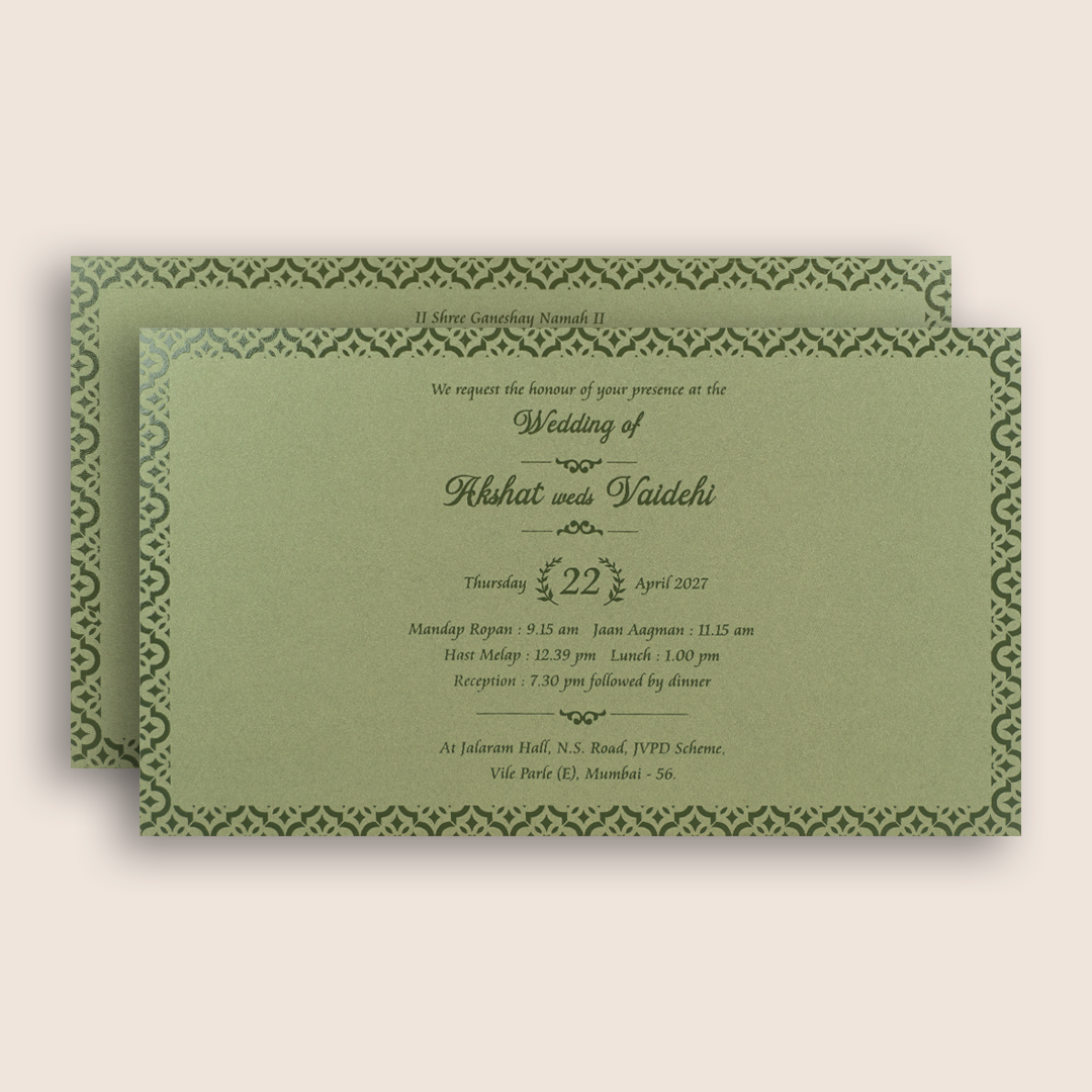 Pista Green Embossed Floral Marriage Card - KPR07530