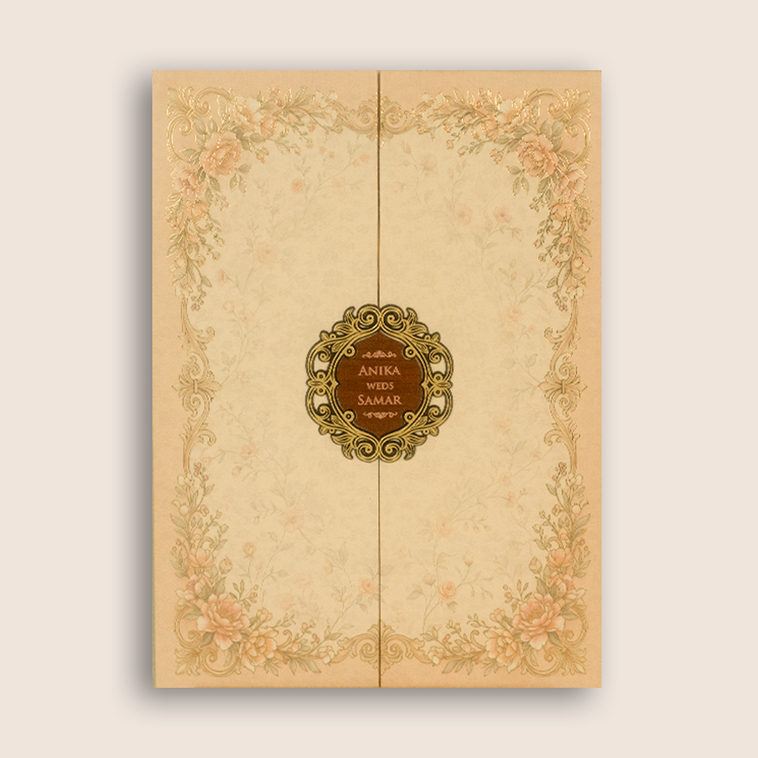 Beige Floral Padded Door Style Invitation Card - KSH18530
