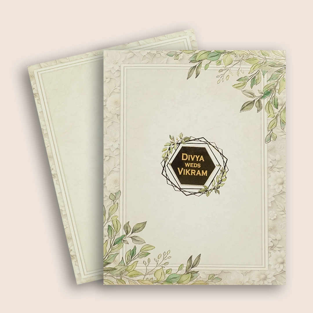 Grey Leaf Pattern Wedding Card - KNKC4093