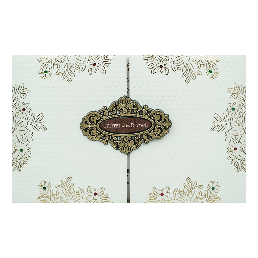 Check out White Floral Padded Wedding Card at best price.✅WhatsApp Support ✅Express Delivery.|King of cards.