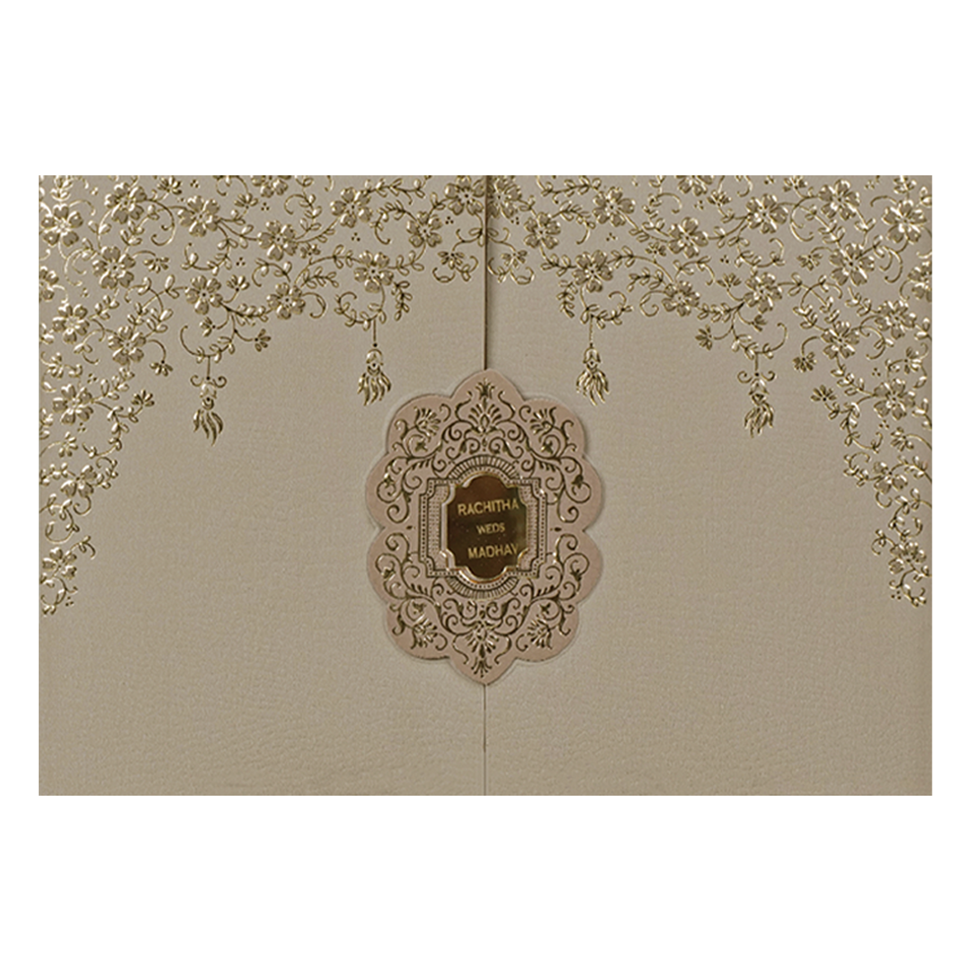 Pink Gold Floral Embossed Wedding Card-KSI64670