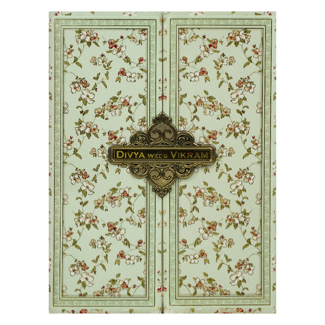 Green Floral Nameplate Door Invitation Card-KNTY6803