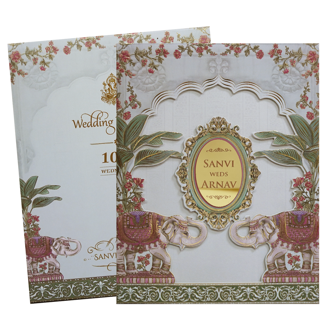 Mint Green Padded Elephant Wedding Card- KVN07720