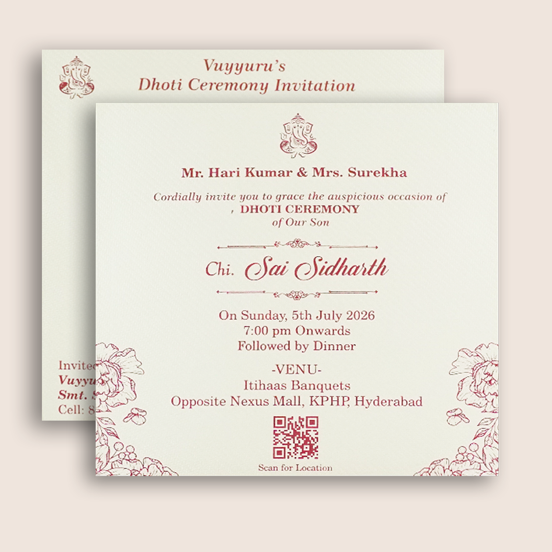 White Dhoti Ceremony Invitation Card - KNKS2302D