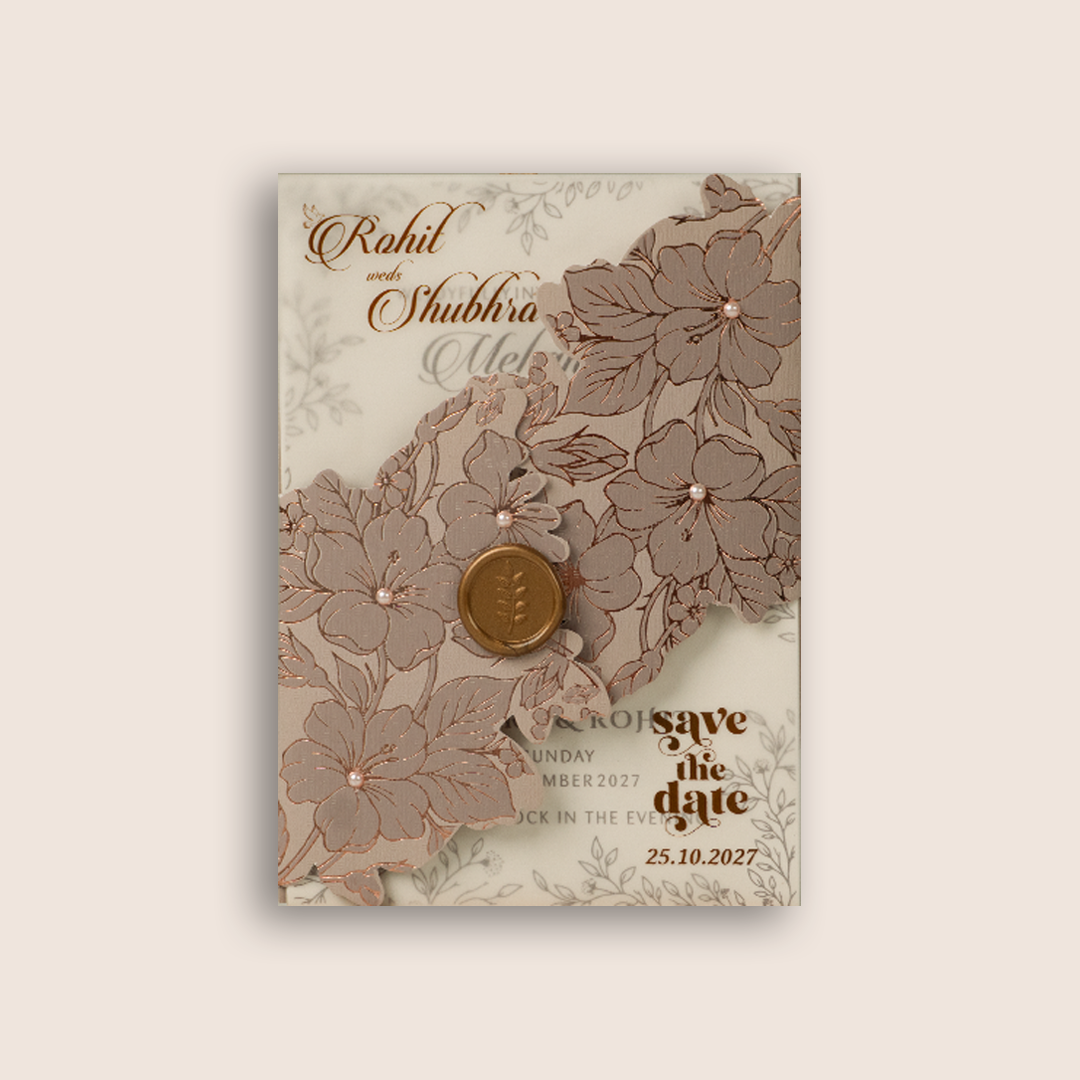 Patel Brown Elegant Floral Laser Cut Wedding Invitation - KJP25200
