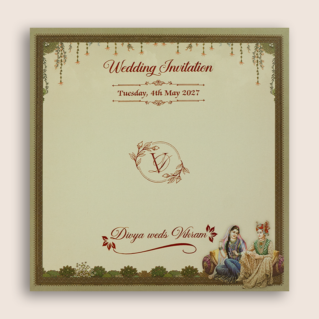 Olive Green Bride Groom Marriage Invitation Card - KNSR8813B