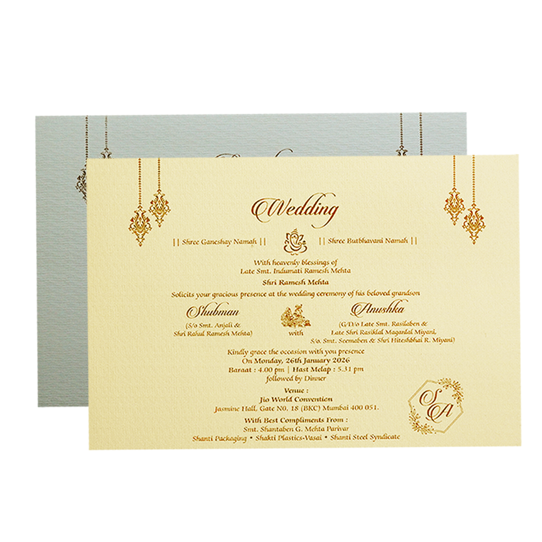 Grey Padded Embossed Floral Wedding Invitation Card-KRB09751