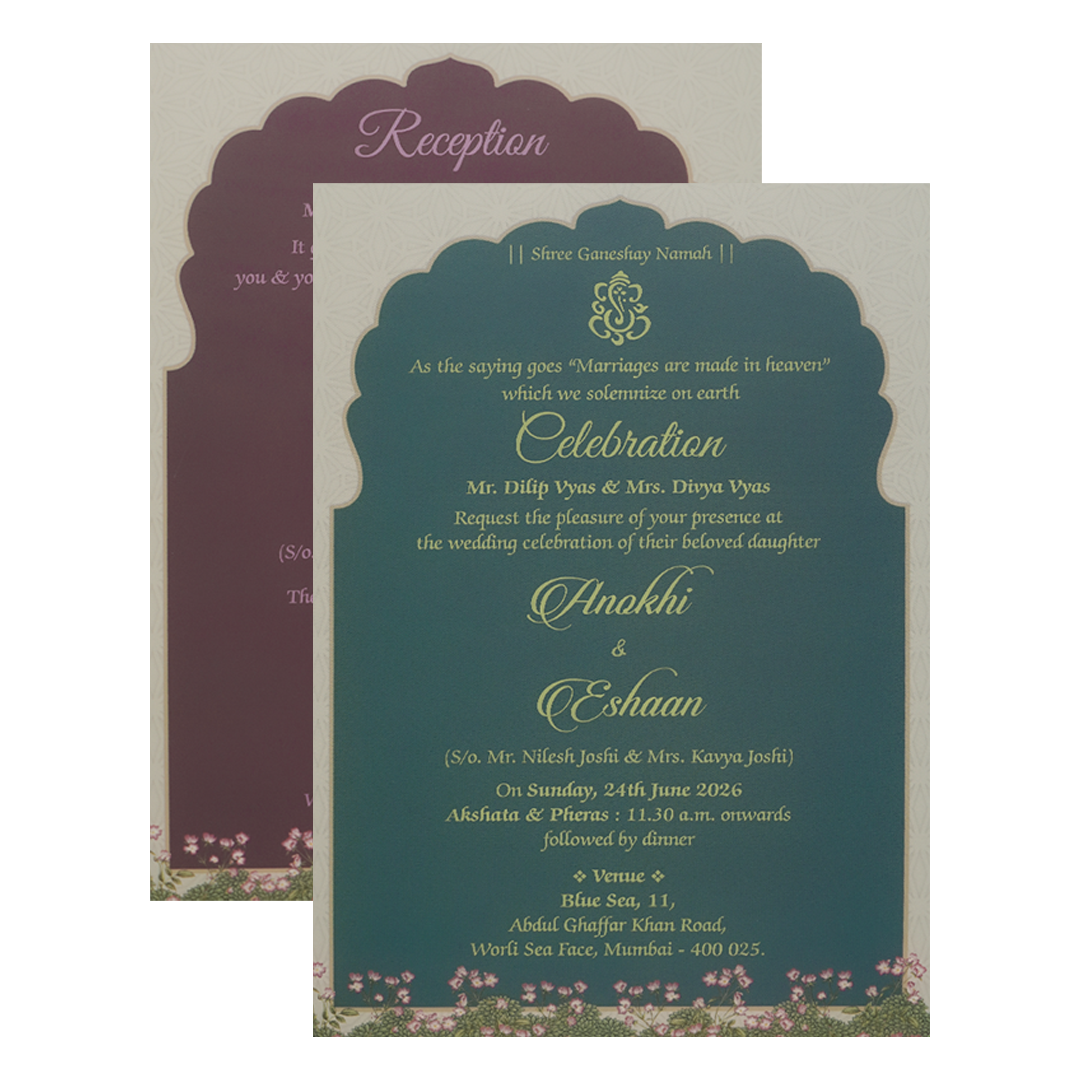 Blue Pastel Garden Padded Wedding Card-KJTS3676