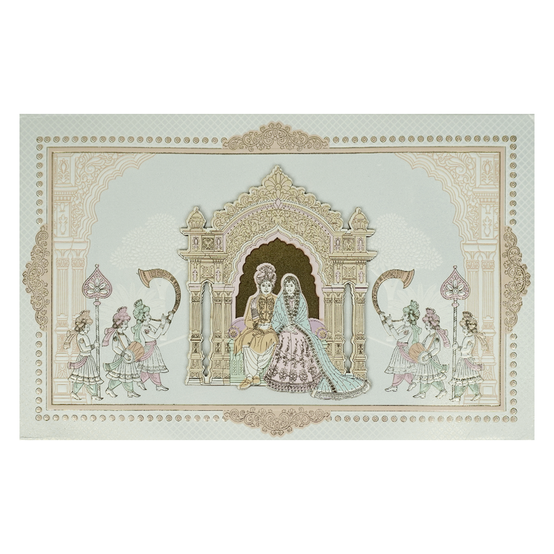 White Palace Arch Padded Wedding Card-KRE28060