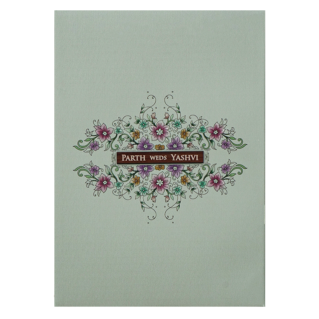 Green Padded Floral Wedding Card-KRC31510