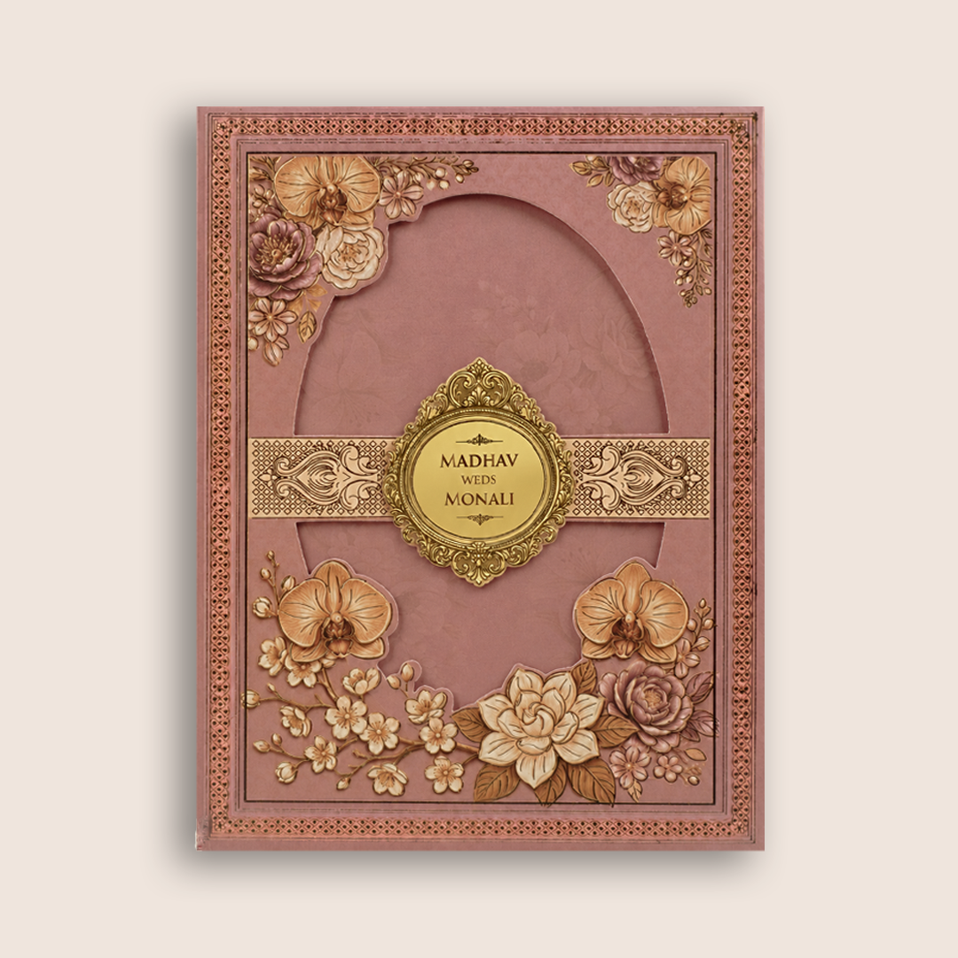 Pink Floral Padded Laser Cut Invitation Card - KJTS3698
