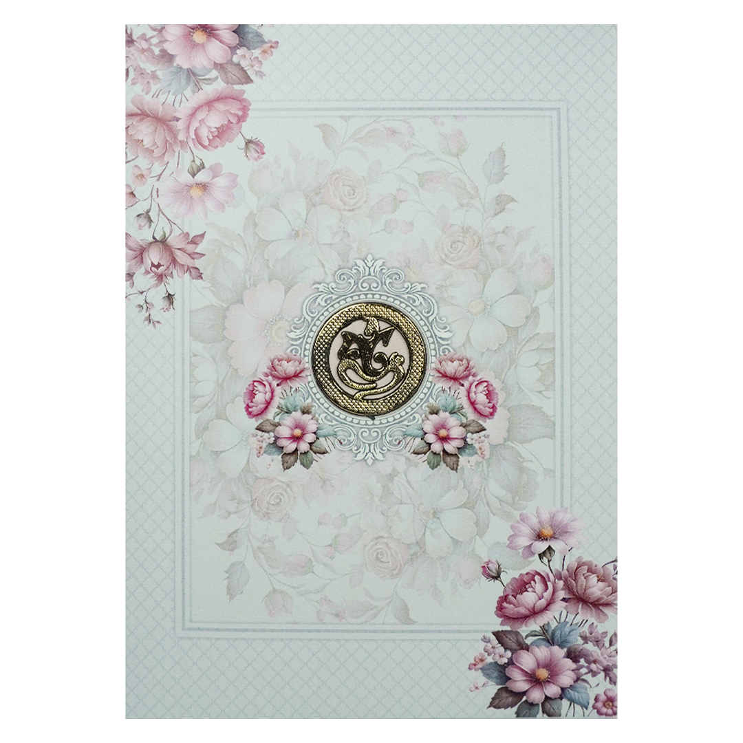 Blue Floral Patterned Wedding Card-KNEP1610