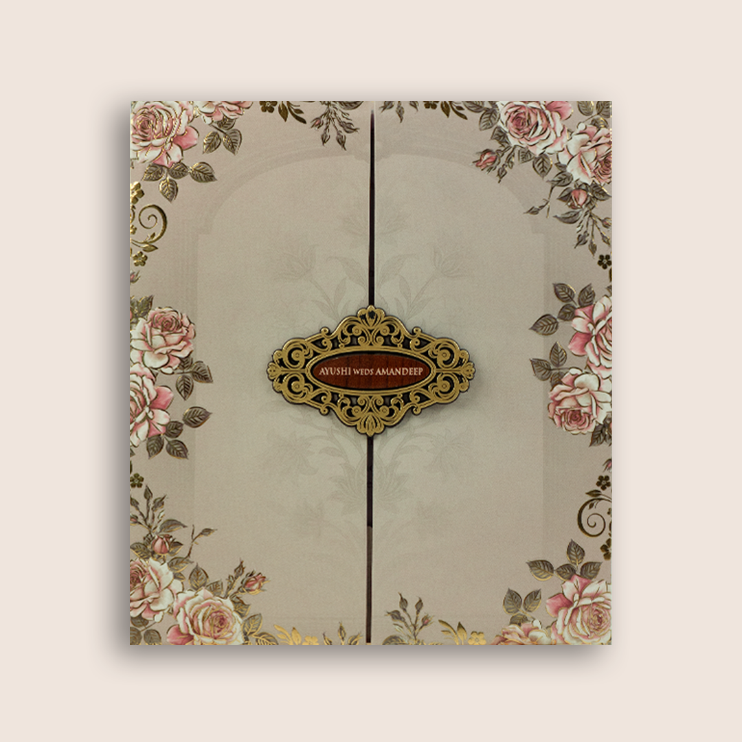 Pale Pink Door Style Padded Invitation Card - KVN07990