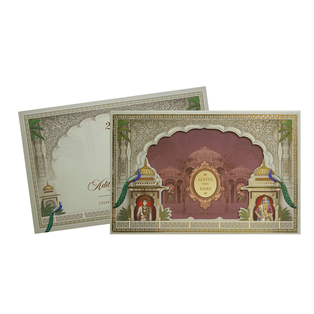 Royal Grey Palace Theme Wedding Card - KFR16310