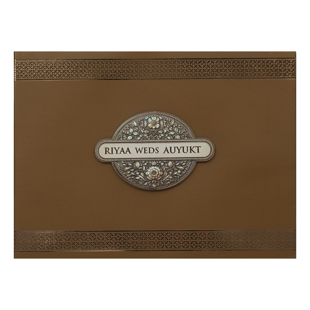 Brown Padded Floral Wedding Card-KRC31600