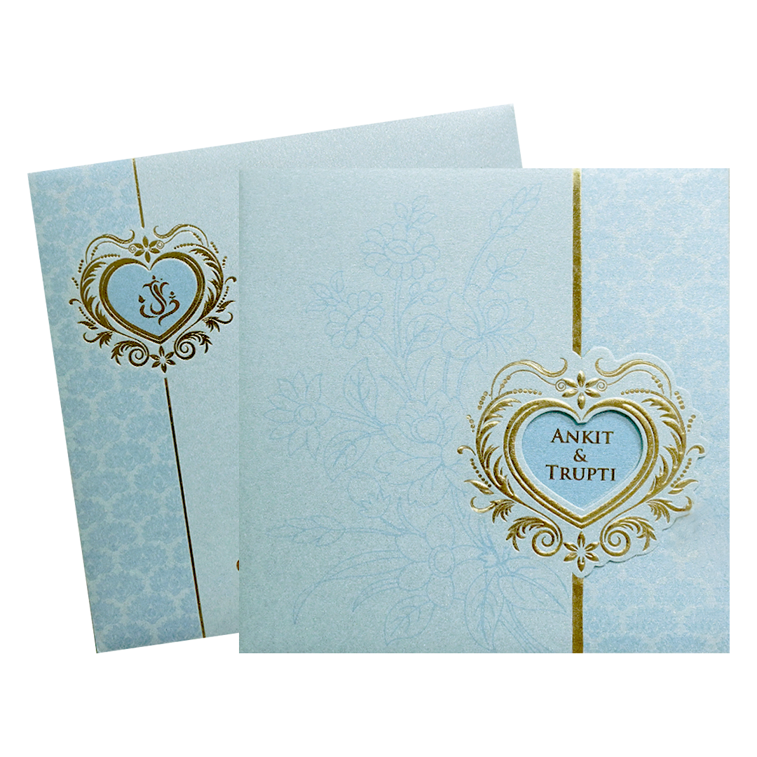 Blue Heart Motif Floral Wedding Invitation Card-KPR06220