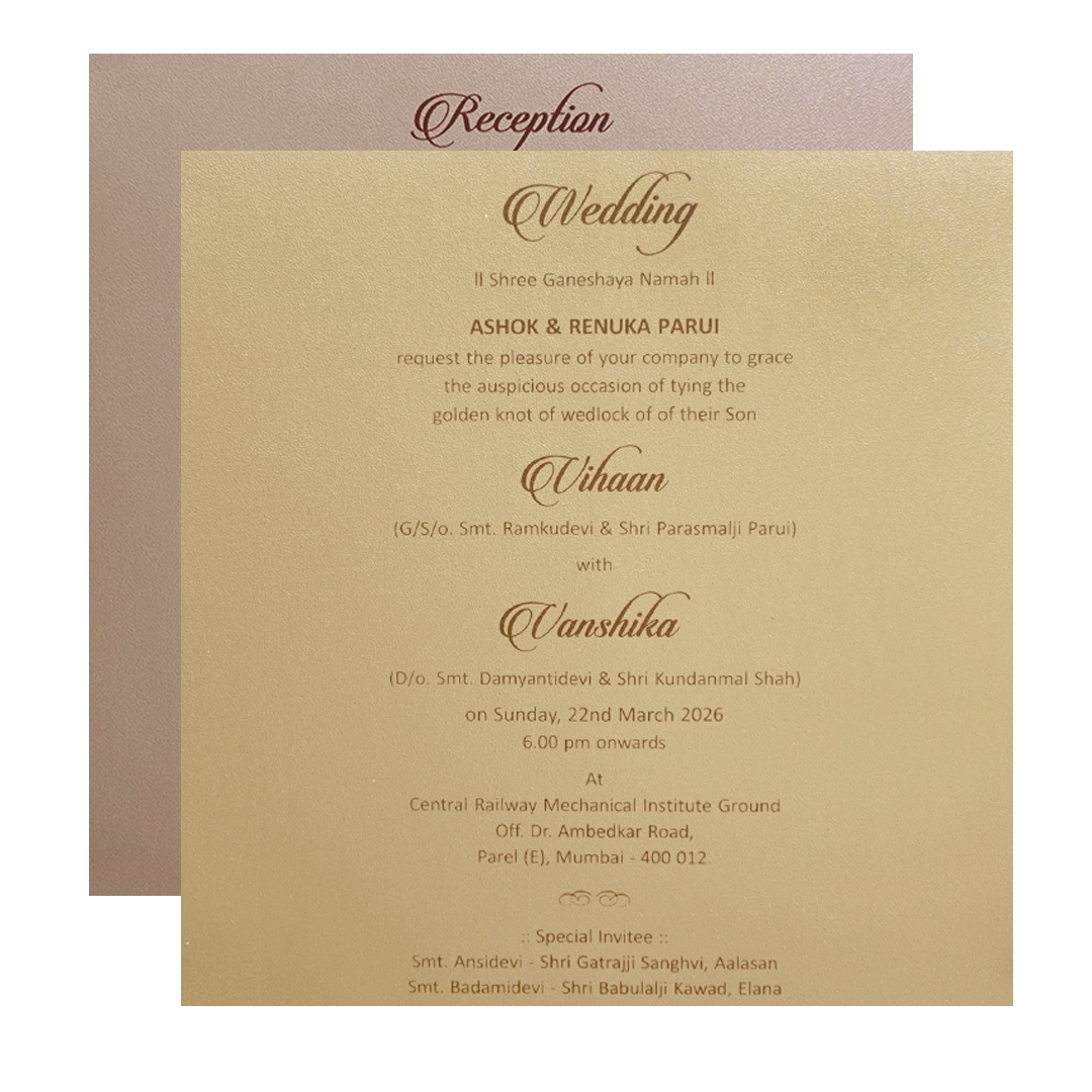 Blue Gold Floral Padded Wedding Card - KMMWD1131