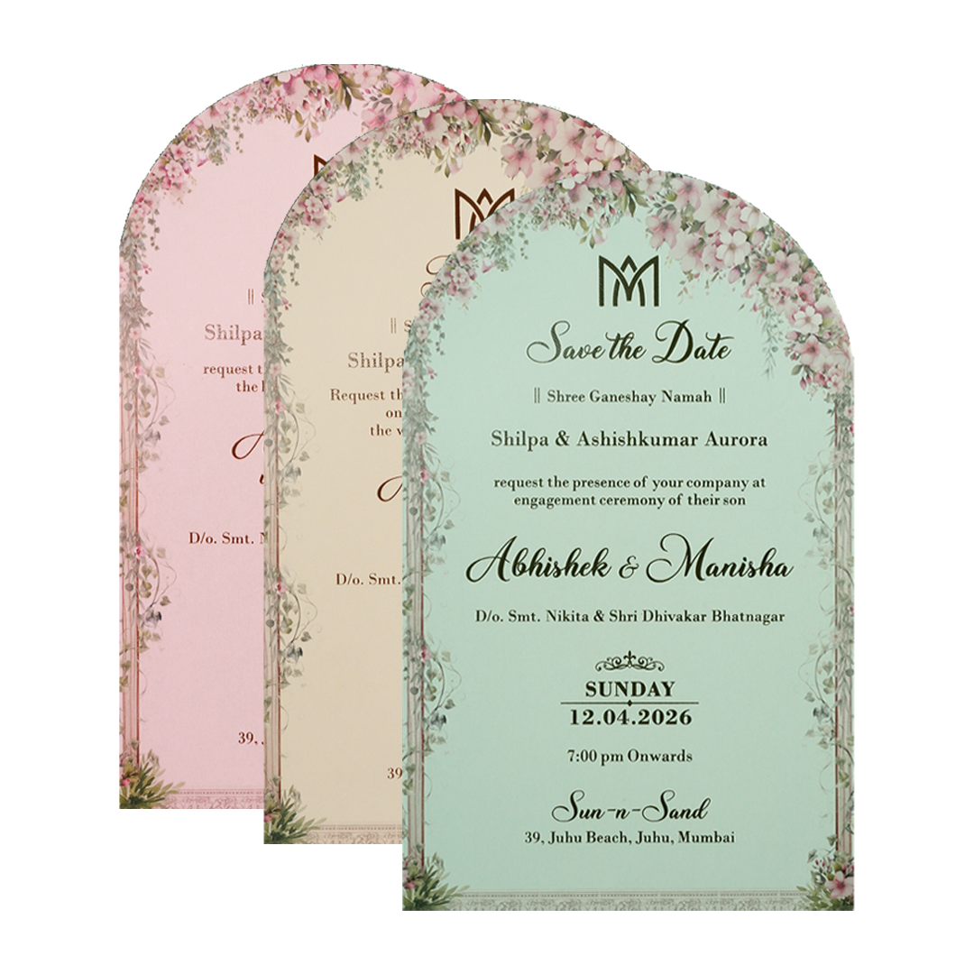 Pink Floral Arch Gate Padded Wedding Card-KSI64380