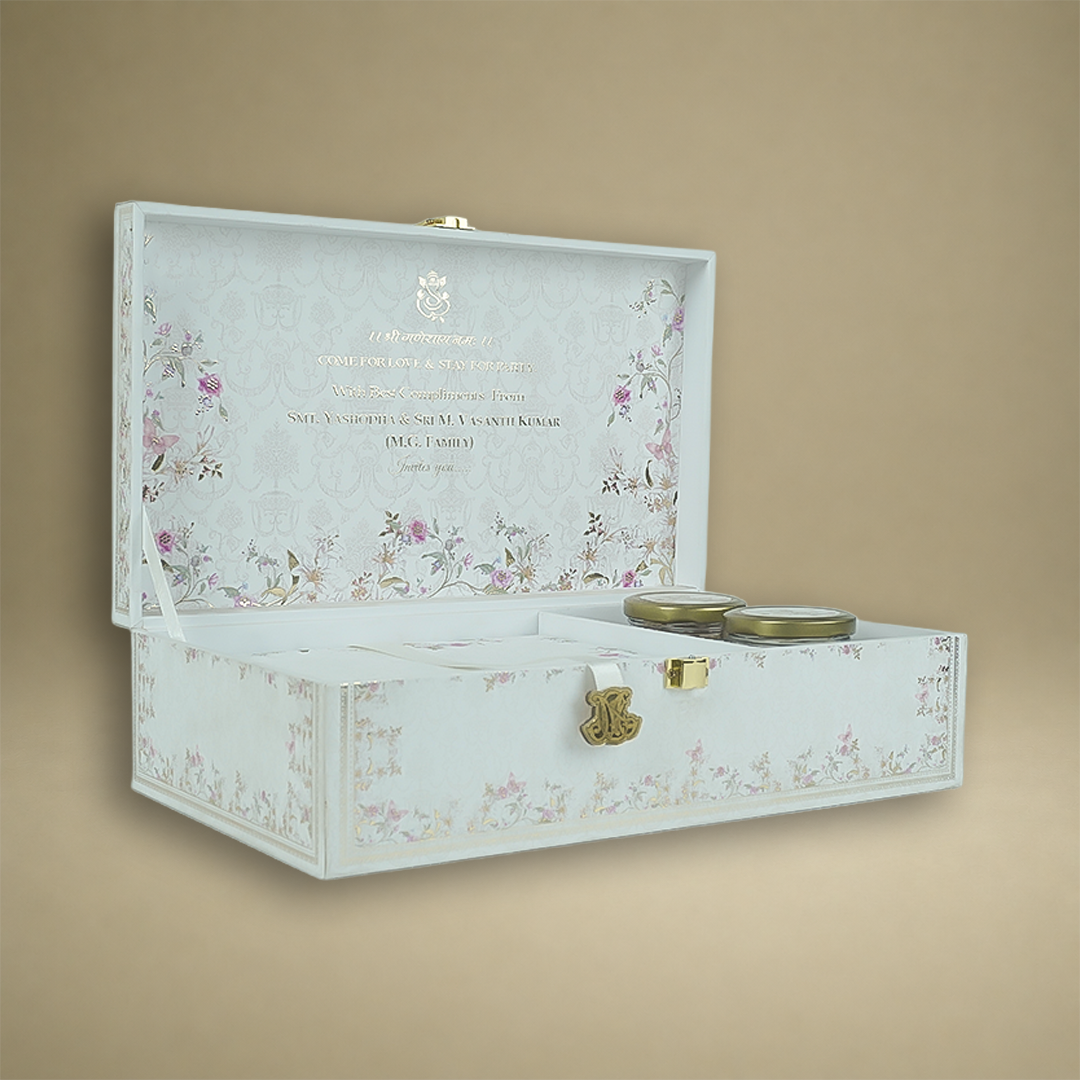 Cream Premium Floral Luxury Invitation Box - KNLW202534