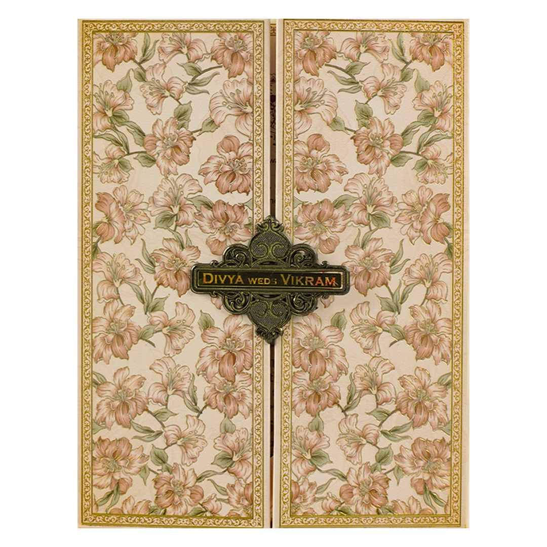 Pink Floral Padded Wedding Card-KNMO9313