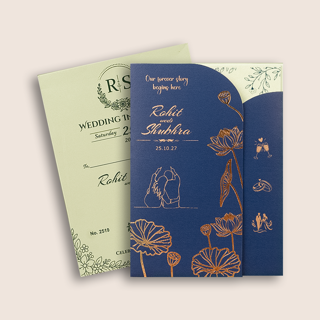 Blue Floral Door Style Wedding Invitation - KJP25190