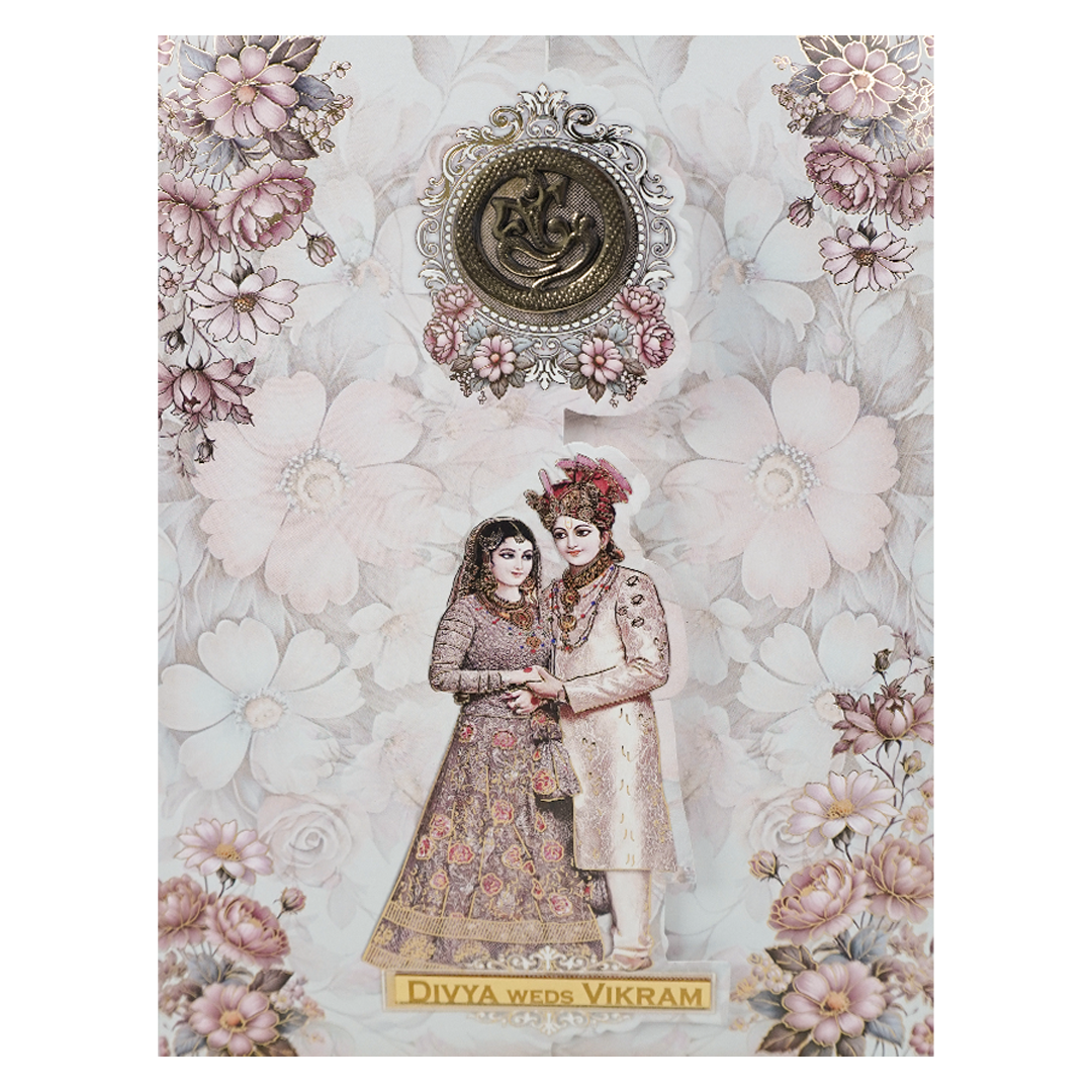 Ganesha Floral Bride & Groom Wedding Card-KNAR2402