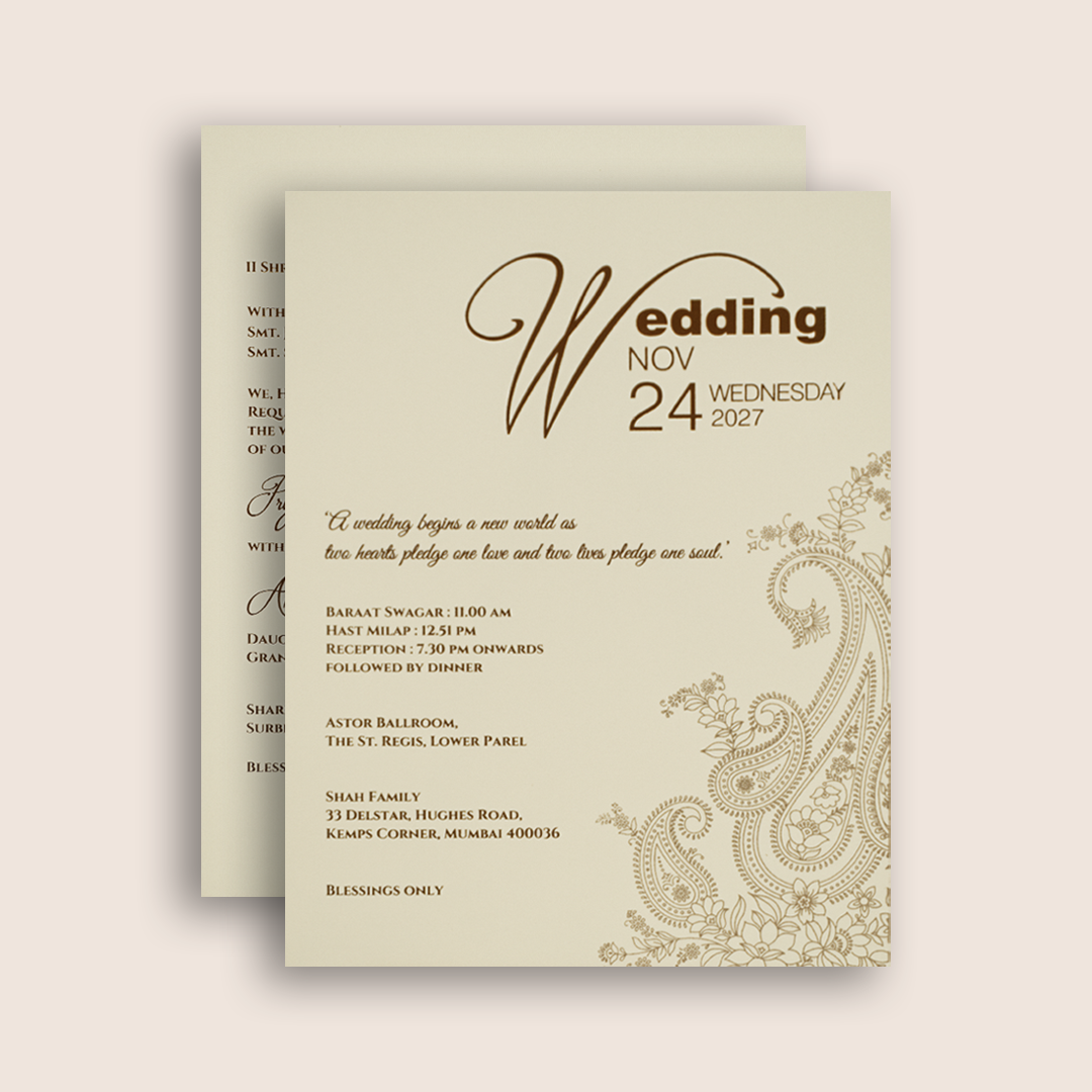 Light Ivory Floral Padded Wedding Card - KPR010190