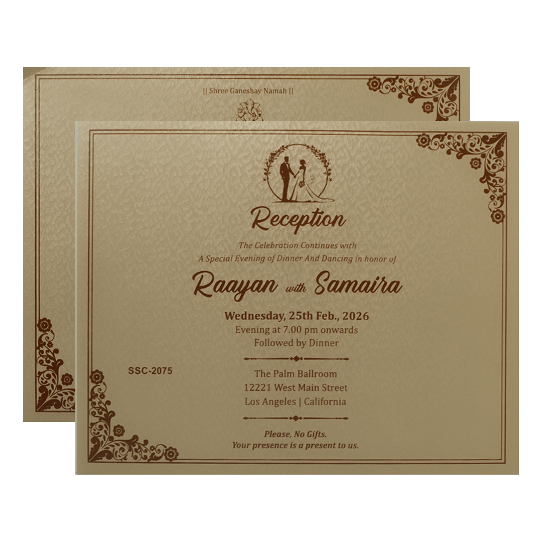 Gold Floral Padded Wedding Card-KSSC2075