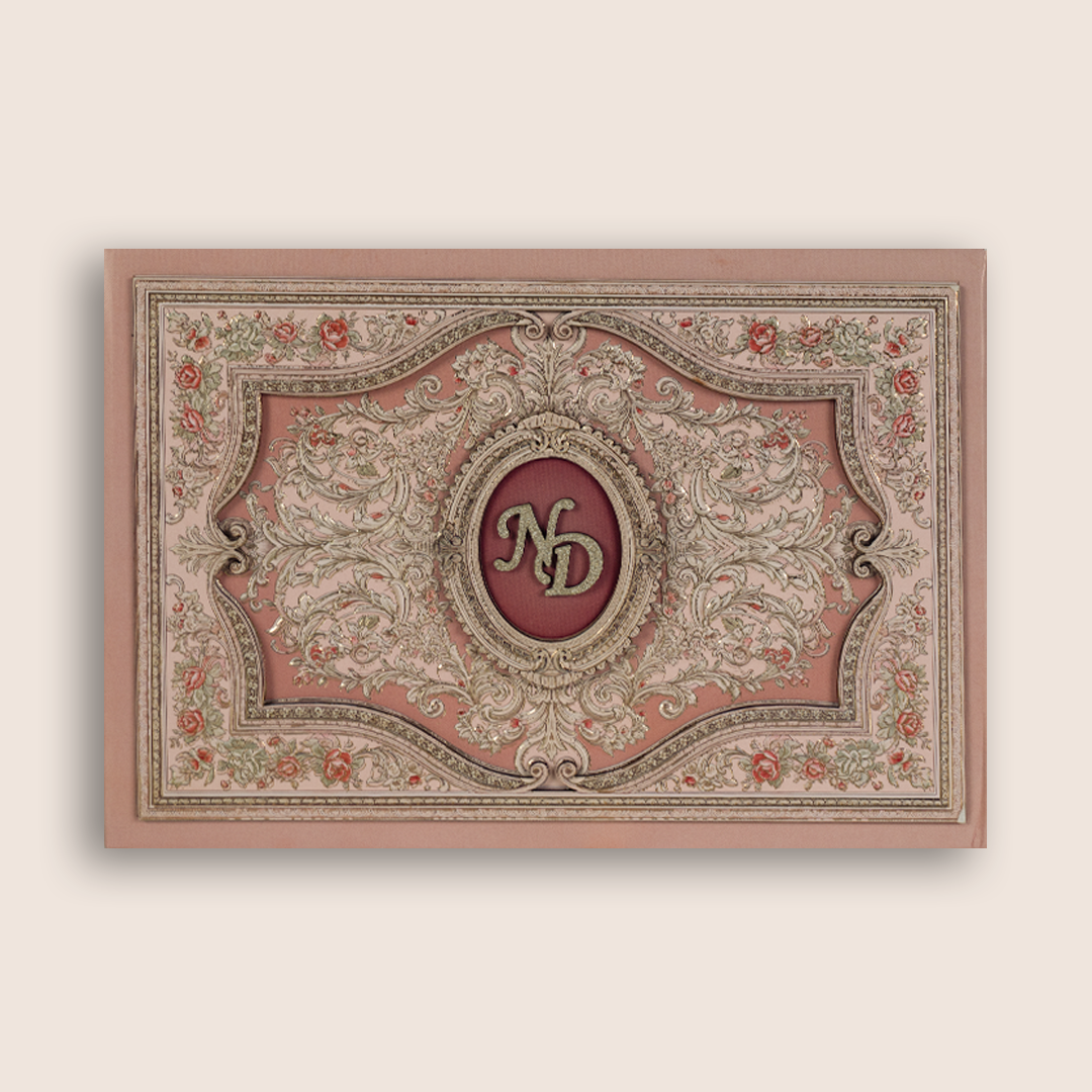 Pastel Pink Floral Monogram Luxury Invitation Box - KSI32860