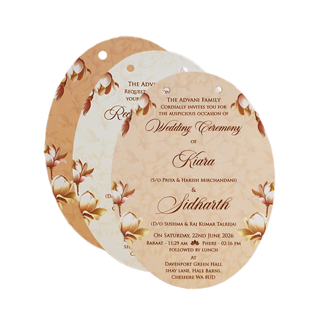 Beige Brown Floral Laser Cut Wedding Card - KFR14040
