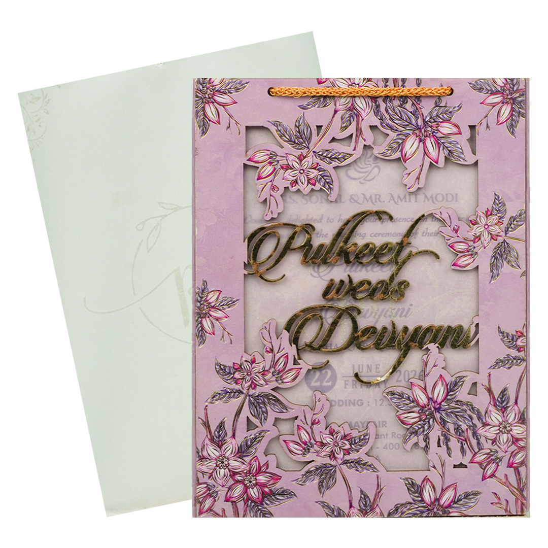 Purple Pink Floral Laser-Cut Wedding Card-KJTS1716