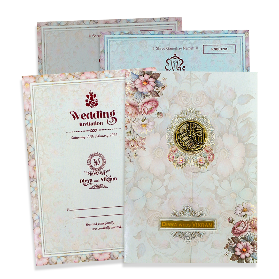 Grey Floral Door-Style Opening Wedding Card-KNBL1701M