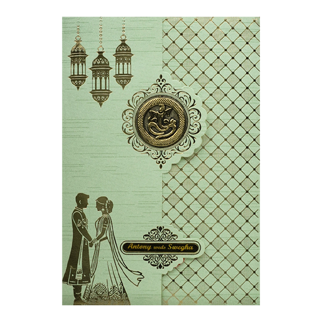 Green Floral Bride Groom Wedding Card-KNT2702GN