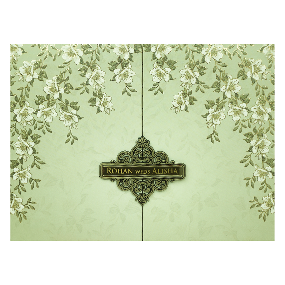 Mint Green Floral Padded Wedding Card-KFR15310