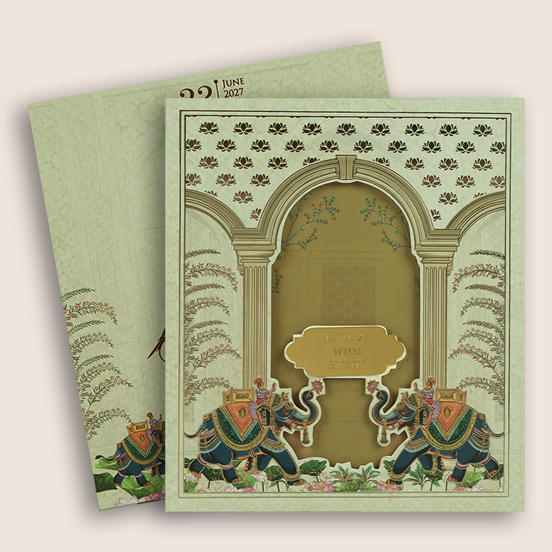 Cream Royal Elephant Arch Wedding Card - KFR16370