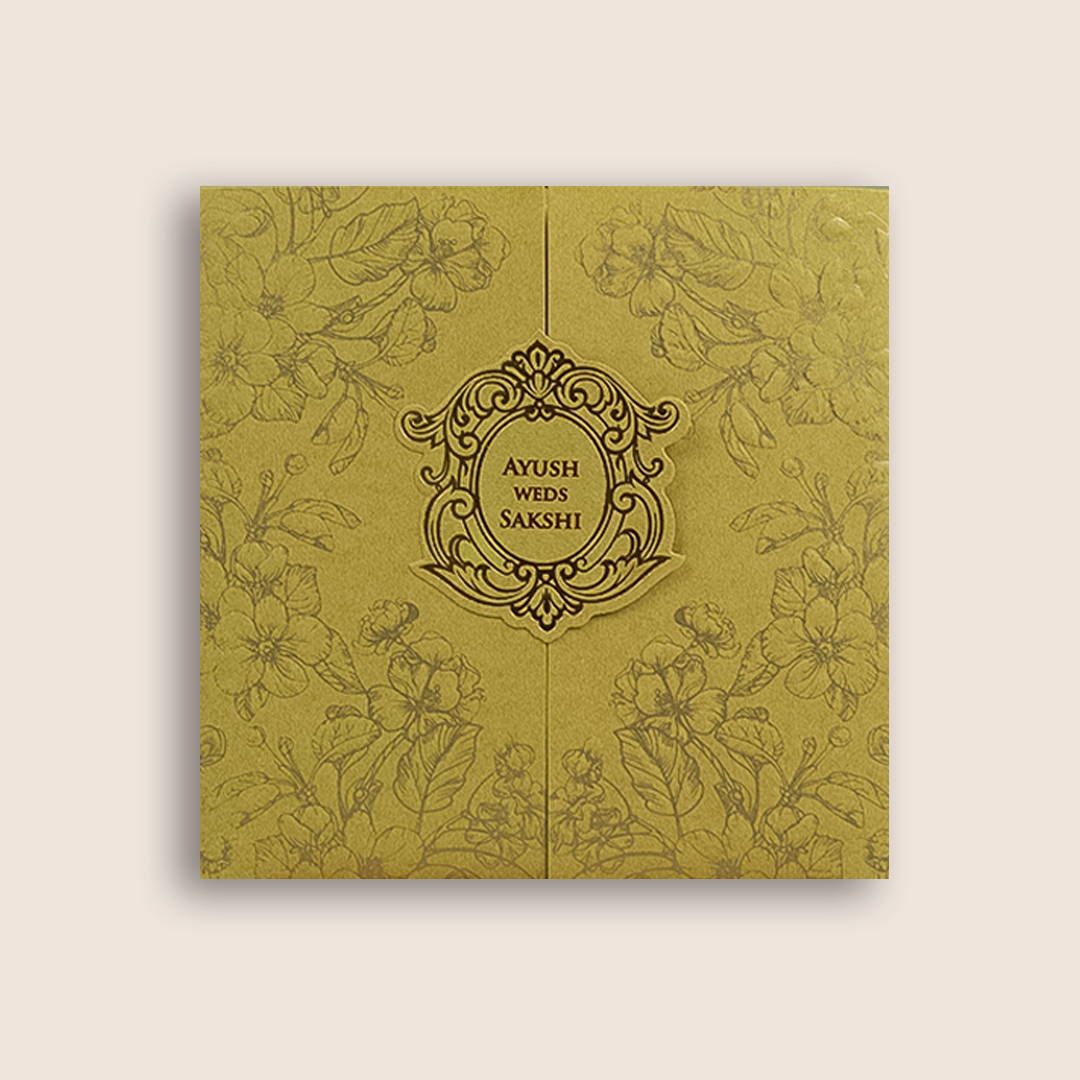 Yellow Embossed Floral Door Style Wedding Card - KPR06070