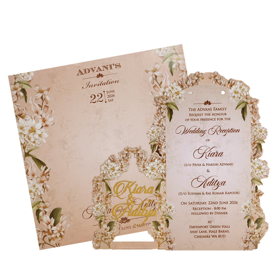 Pastel Cream Floral Layered Wedding Card - KFR15050