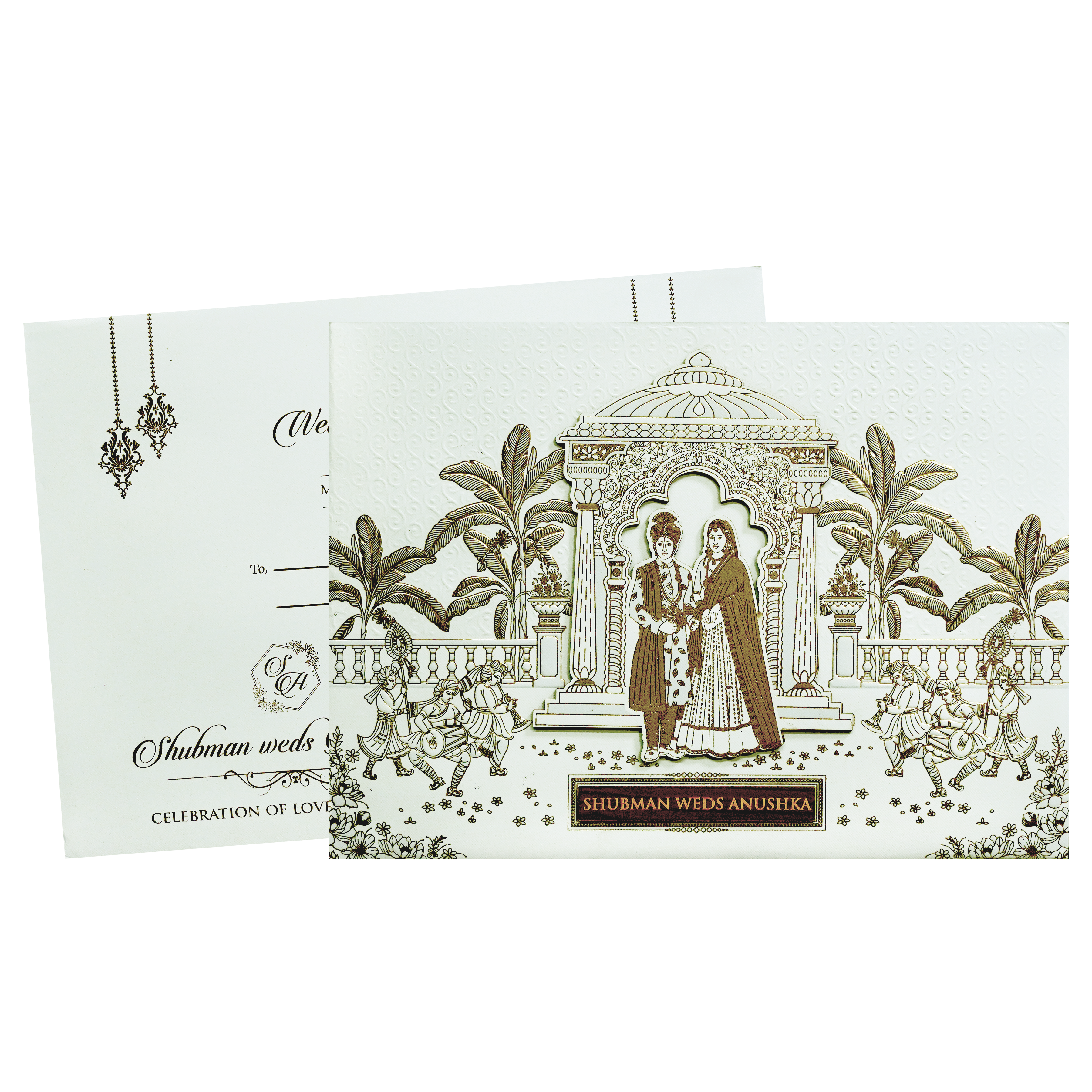 Ivory Padded Wedding Invitation Card with Embossed Floral Design-KRB09771