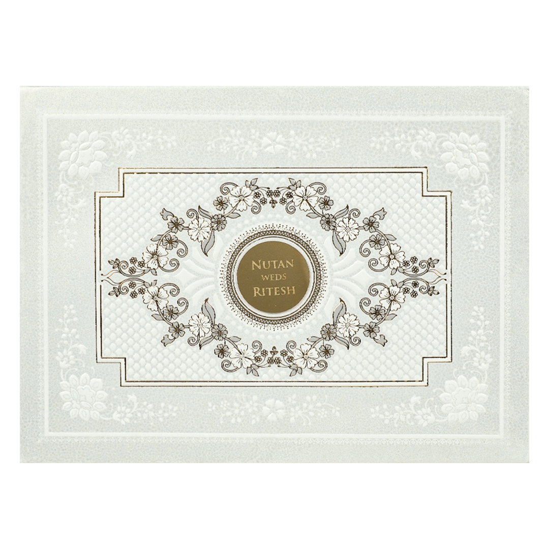 White Embossed Floral Padded Wedding Card-KRE28350