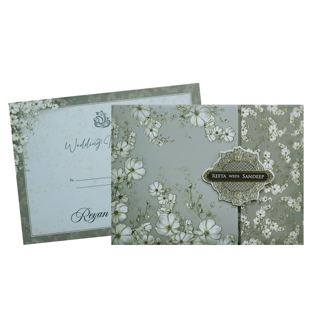 Grey Floral Padded Wedding Card - KSH72960