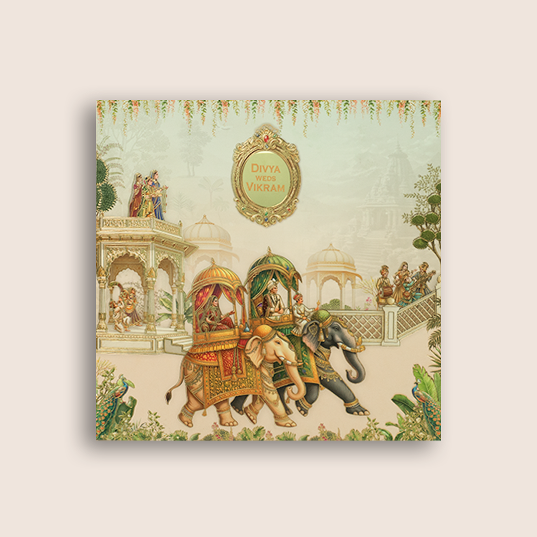 Pastel Pink Royal Baraat Wedding Invitation Card - KNSR8812B